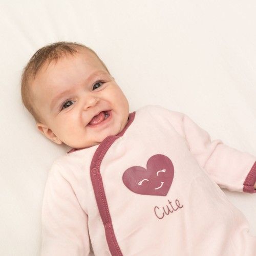 Baby Girl S Pyjamas With Full Front Opening In Soft Velvet