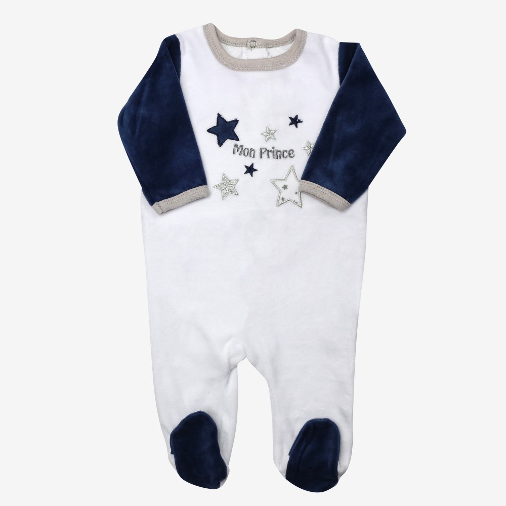 Set Of 3 Baby Boy Pyjamas Maxence Velvet Back Opening