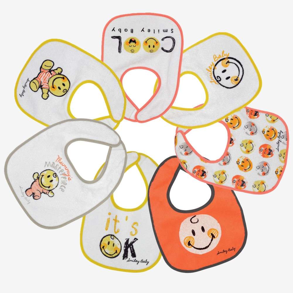 Lot De 7 Bavoirs Bebe Smiley Baby Bavoir Plastifie 4 24 Mois