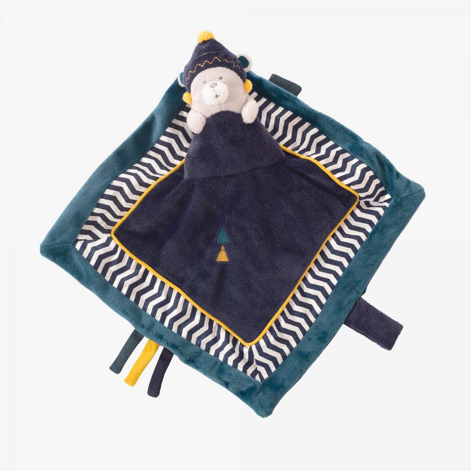 Doudou Plat Bleu Marine En Velours Pour Bebe Garcon