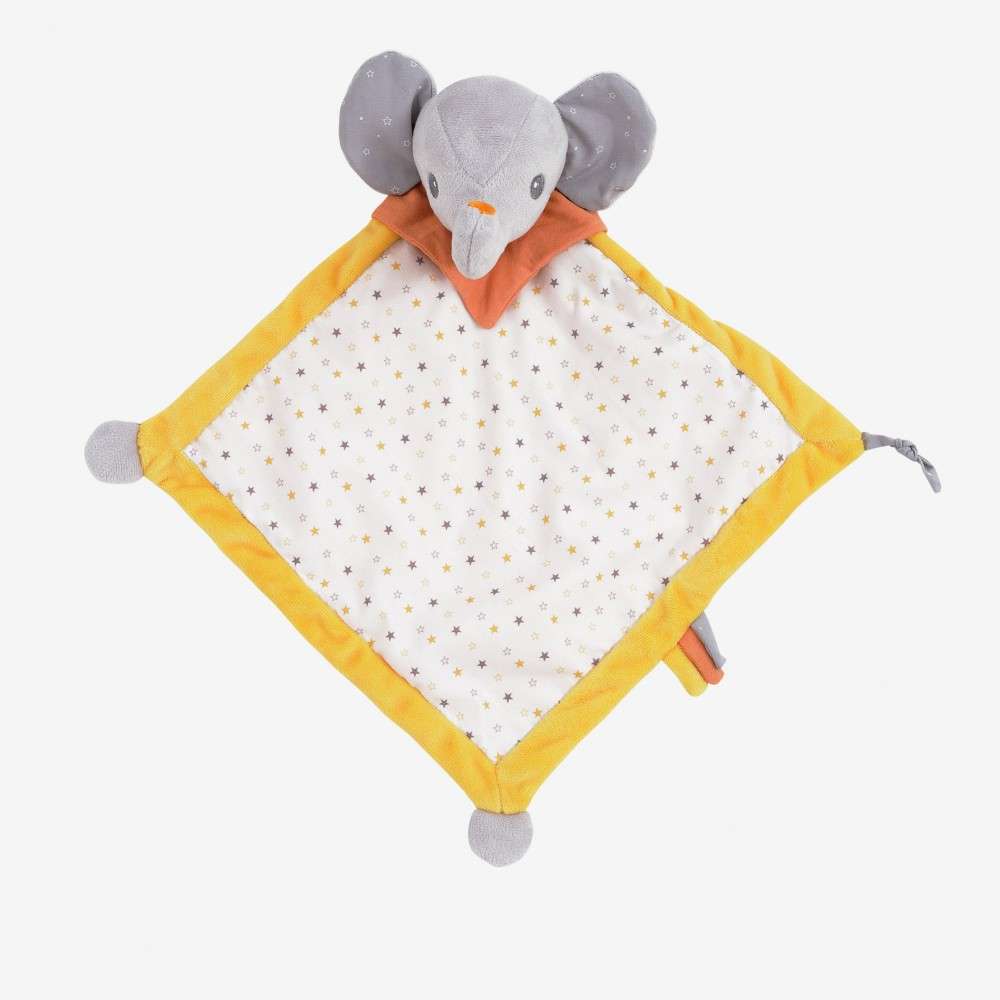 Doudou Bebe Garcon En Velours Gris Et Jaune Avec Elephant