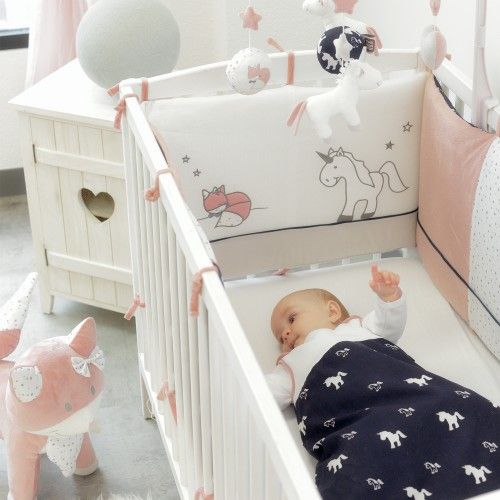 Tour De Lit Bebe Fille Bleu Et Rose Reversible Licornes Et Renarde