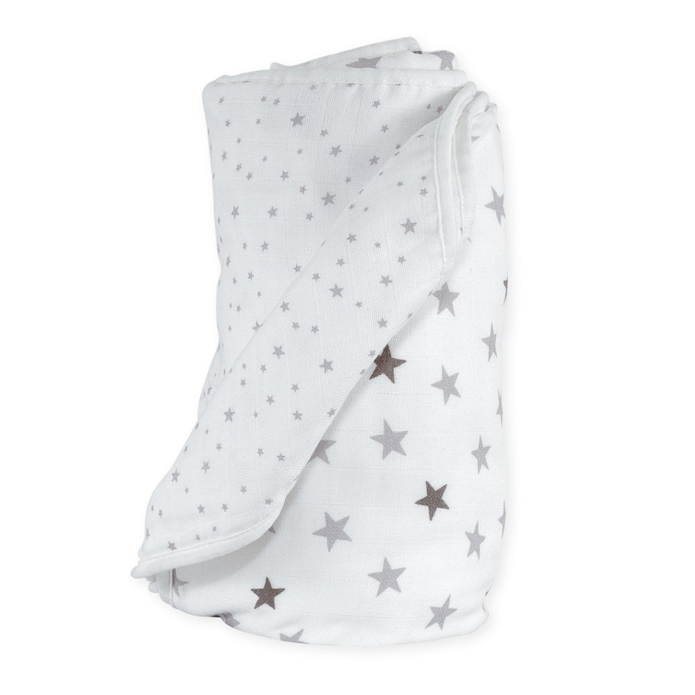 Baby blanket 120x120 in white and grey cotton stars - Kinousses