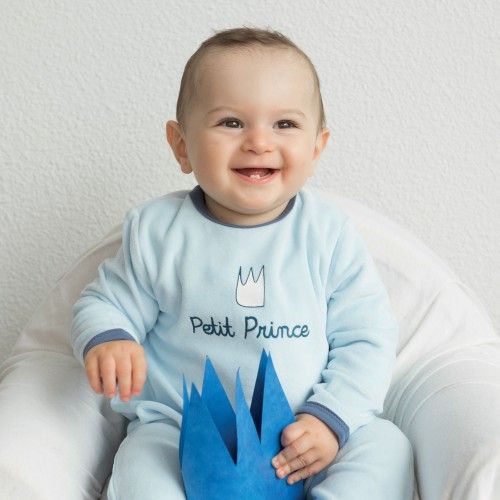 Boy Velvet Pyjamas With Embroidered Petit Prince With Back Opening