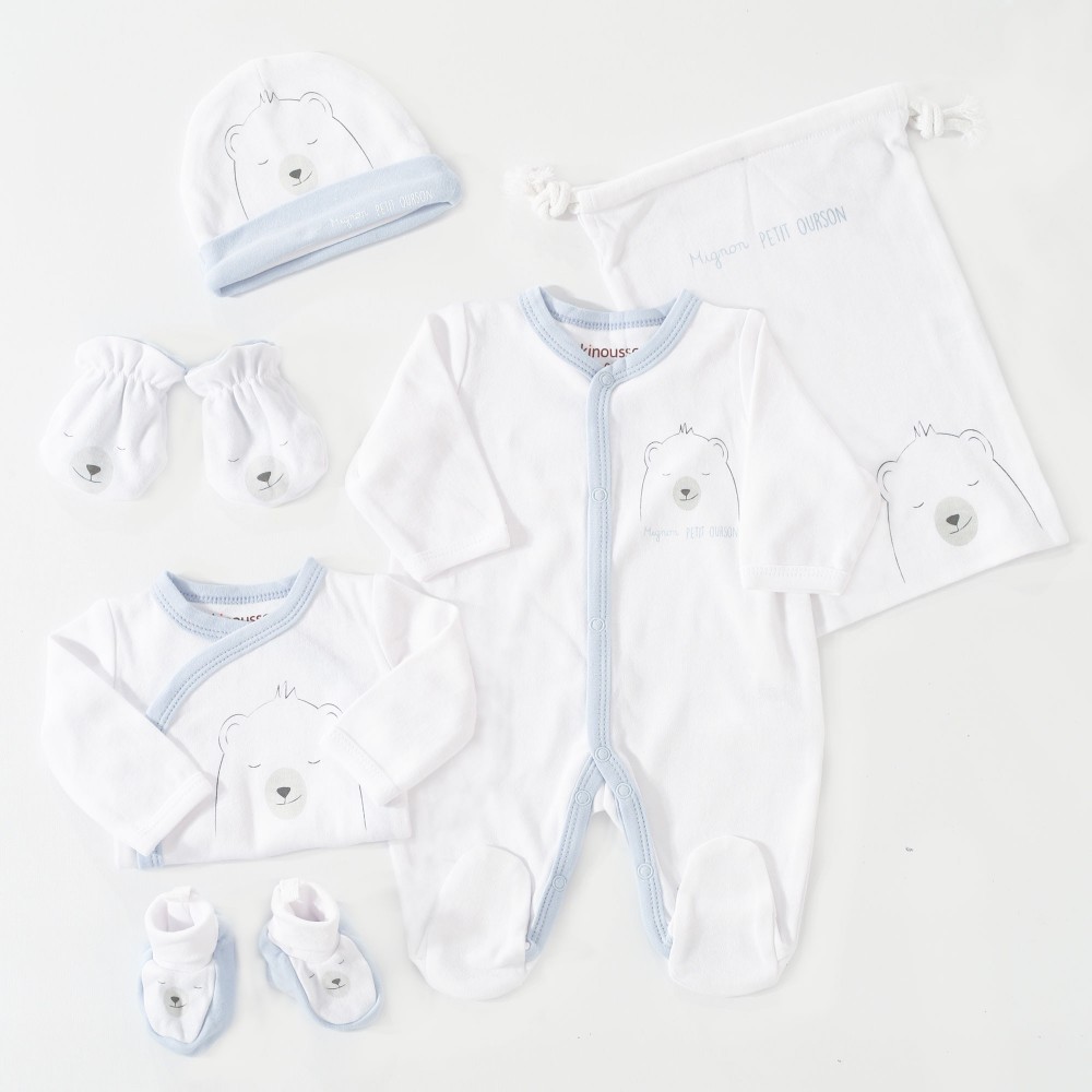 White And Blue Frosted 6 Piece Cotton Boy S Birth Trousseau